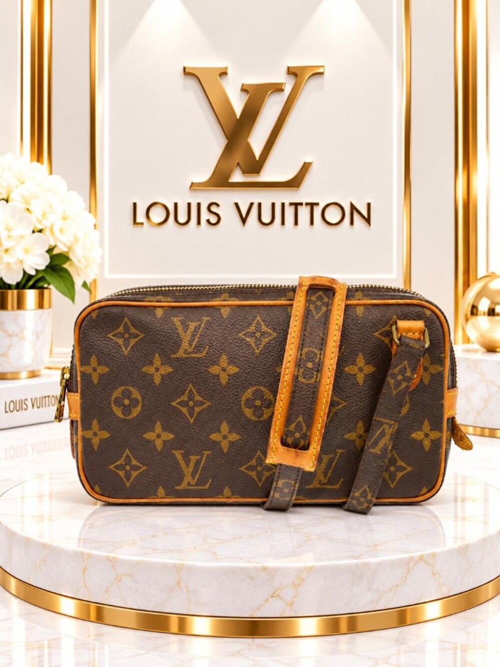 Authentic Louis Vuitton Marly Bandouliere Vintage Monogram Crossbody Bag